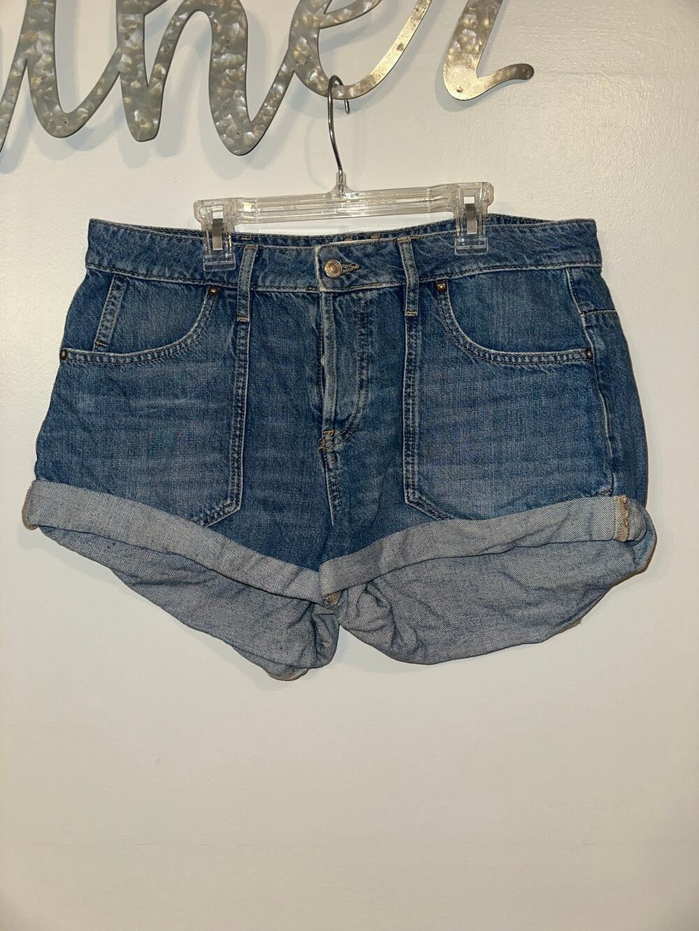 We The Free Free People Denim Shorts Size 29 High Rise Button Fly Cuffed